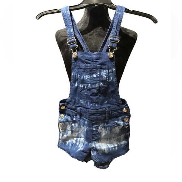 3/$20 Justice Girls Size 8 Tie-Dye Denim Shortalls Overalls Adjustable Straps - Picture 1 of 5